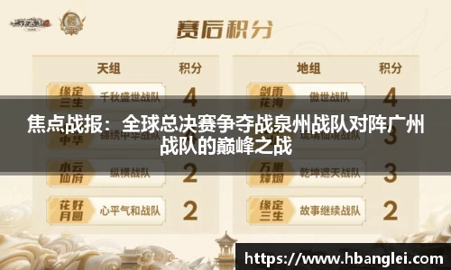 焦点战报：全球总决赛争夺战泉州战队对阵广州战队的巅峰之战